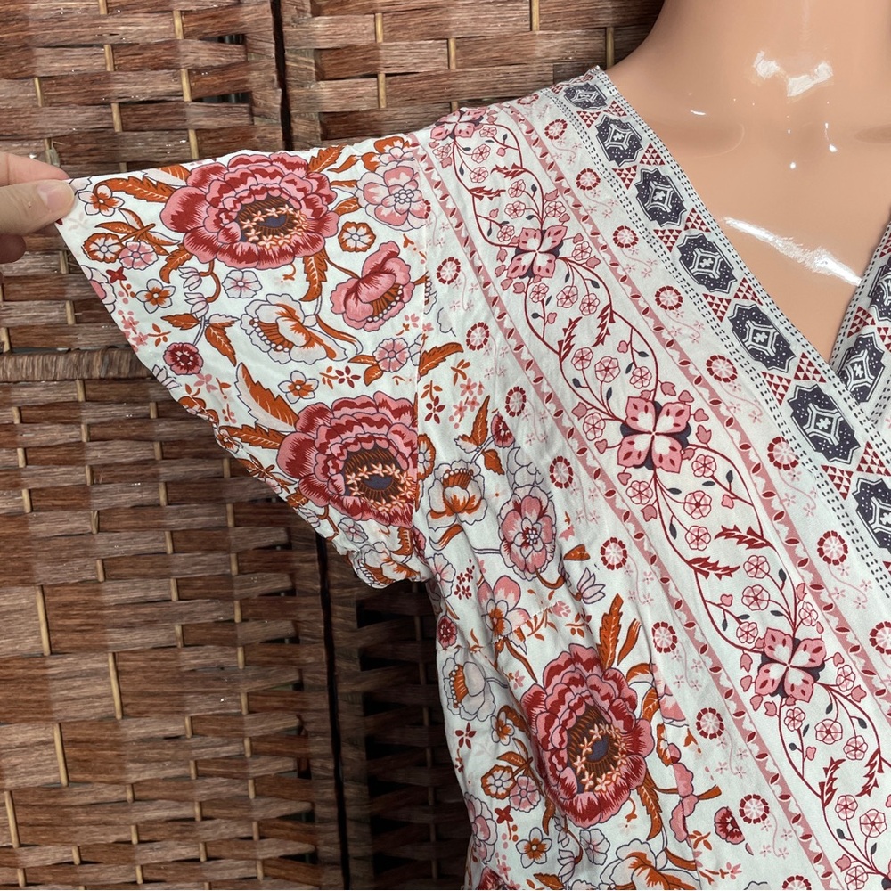 Zesica Floral Wrap Maxi Dress V-neckline, Boho Hippie Cottagecore, Size L. - Picture 3 of 13